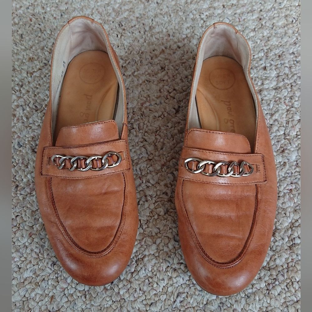 Paul Green Brown Leather classic Loafers with Chain Detail size 7
